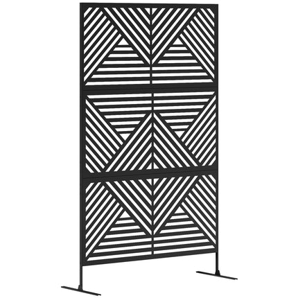 6.5FT Metal Outdoor Privacy Screen with Stand Rhombus Design - Black