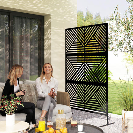 6.5FT Metal Outdoor Privacy Screen with Stand Rhombus Design - Black