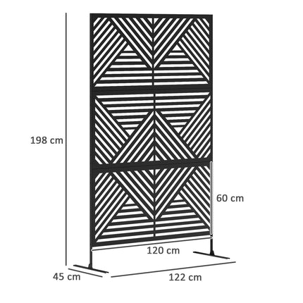 6.5FT Metal Outdoor Privacy Screen with Stand Rhombus Design - Black