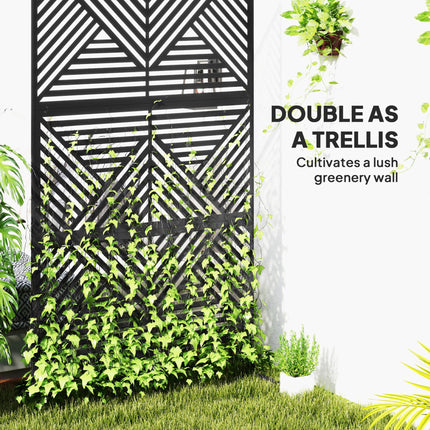 6.5FT Metal Outdoor Privacy Screen with Stand Rhombus Design - Black