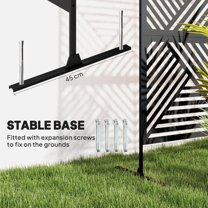 6.5FT Metal Outdoor Privacy Screen with Stand Rhombus Design - Black