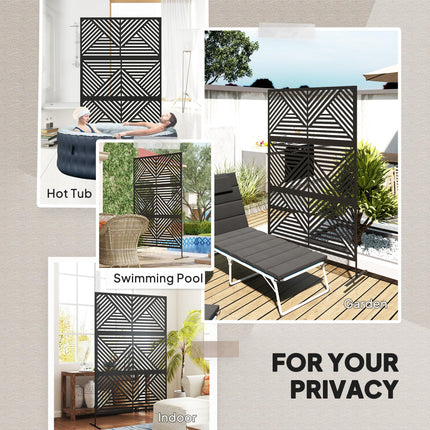 6.5FT Metal Outdoor Privacy Screen with Stand Rhombus Design - Black