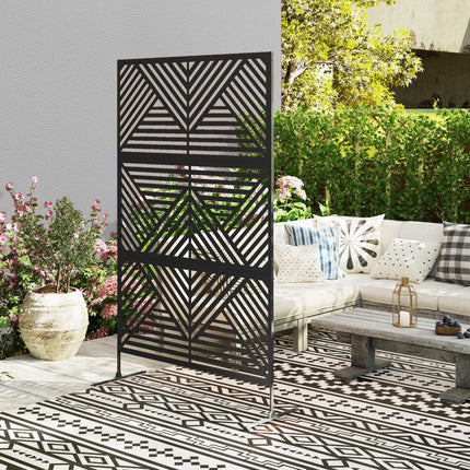 6.5FT Metal Outdoor Privacy Screen with Stand Rhombus Design - Black