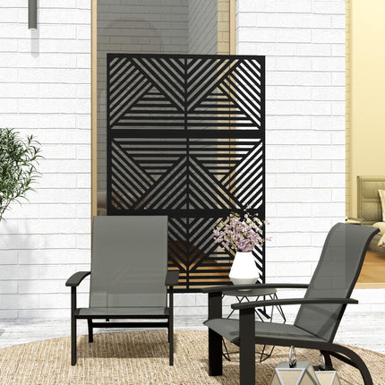 6.5FT Metal Outdoor Privacy Screen with Stand Rhombus Design - Black