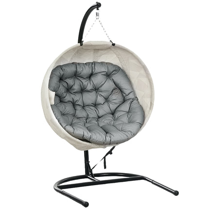 Hanging Egg Chair with Stand and Thick Cushion - Grey