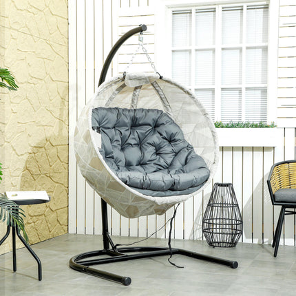 Hanging Egg Chair with Stand and Thick Cushion - Grey