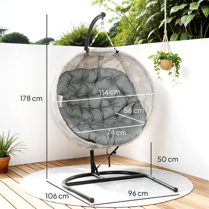 Hanging Egg Chair with Stand and Thick Cushion - Grey