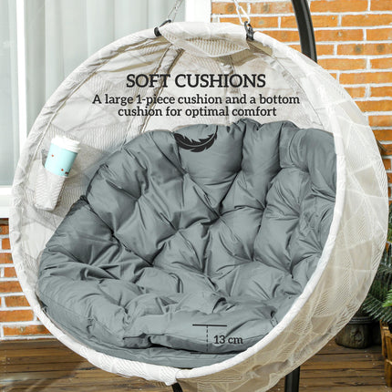 Hanging Egg Chair with Stand and Thick Cushion - Grey