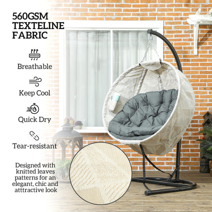 Hanging Egg Chair with Stand and Thick Cushion - Grey