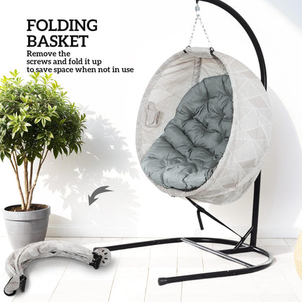 Hanging Egg Chair with Stand and Thick Cushion - Grey