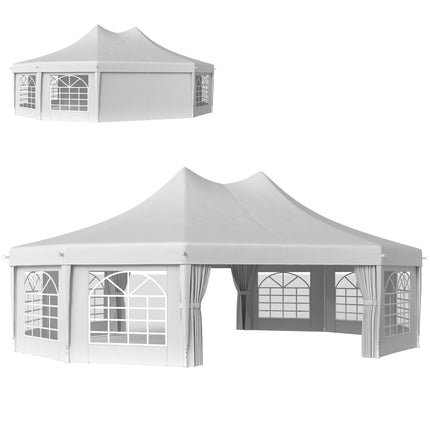 10-Sided Decagonal Garden Gazebo Marquee Party Tent 8.9m x 6.5m Heavy Duty Metal Frame - White