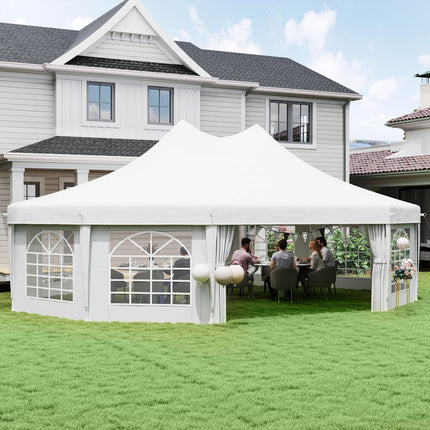 10-Sided Decagonal Garden Gazebo Marquee Party Tent 8.9m x 6.5m Heavy Duty Metal Frame - White