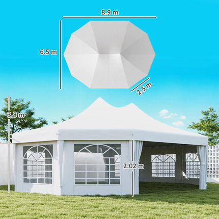 10-Sided Decagonal Garden Gazebo Marquee Party Tent 8.9m x 6.5m Heavy Duty Metal Frame - White