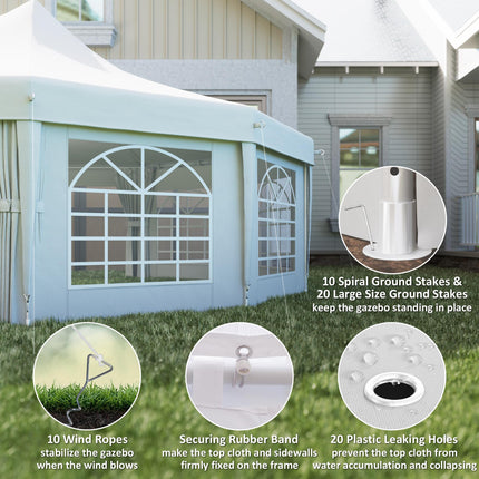 10-Sided Decagonal Garden Gazebo Marquee Party Tent 8.9m x 6.5m Heavy Duty Metal Frame - White