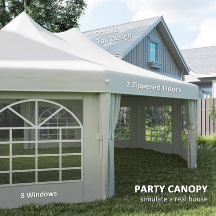 10-Sided Decagonal Garden Gazebo Marquee Party Tent 8.9m x 6.5m Heavy Duty Metal Frame - White