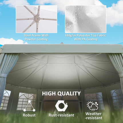 10-Sided Decagonal Garden Gazebo Marquee Party Tent 8.9m x 6.5m Heavy Duty Metal Frame - White