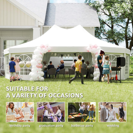 10-Sided Decagonal Garden Gazebo Marquee Party Tent 8.9m x 6.5m Heavy Duty Metal Frame - White