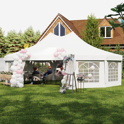 10-Sided Decagonal Garden Gazebo Marquee Party Tent 8.9m x 6.5m Heavy Duty Metal Frame - White