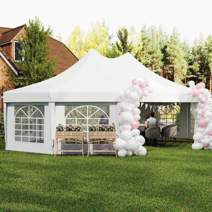 10-Sided Decagonal Garden Gazebo Marquee Party Tent 8.9m x 6.5m Heavy Duty Metal Frame - White