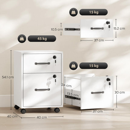 Rolling File Cabinet with 2 Drawers, Mobile Filing Cabinet with Hanging File Fol