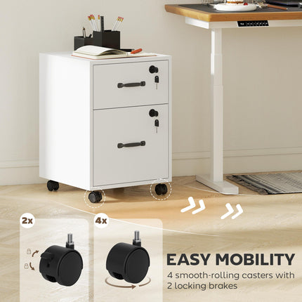 Rolling File Cabinet with 2 Drawers, Mobile Filing Cabinet with Hanging File Fol
