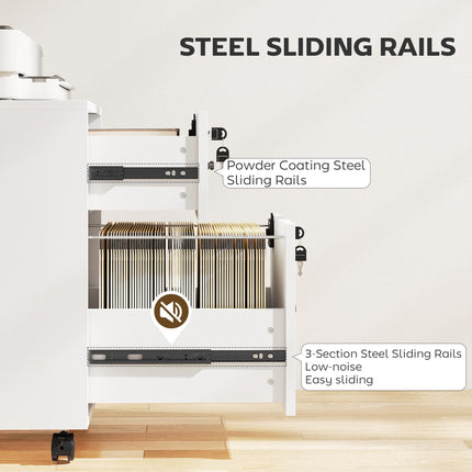 Rolling File Cabinet with 2 Drawers, Mobile Filing Cabinet with Hanging File Fol