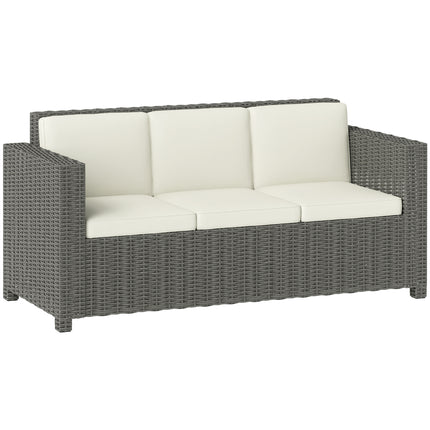 3 Seater Rattan Sofa with Fire Resistant Cushions - Cream