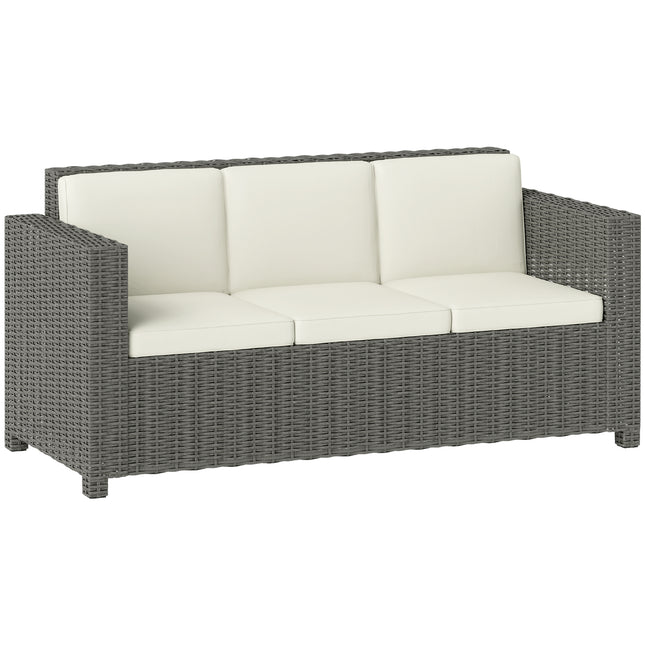 3 Seater Rattan Sofa with Fire Resistant Cushions - Cream