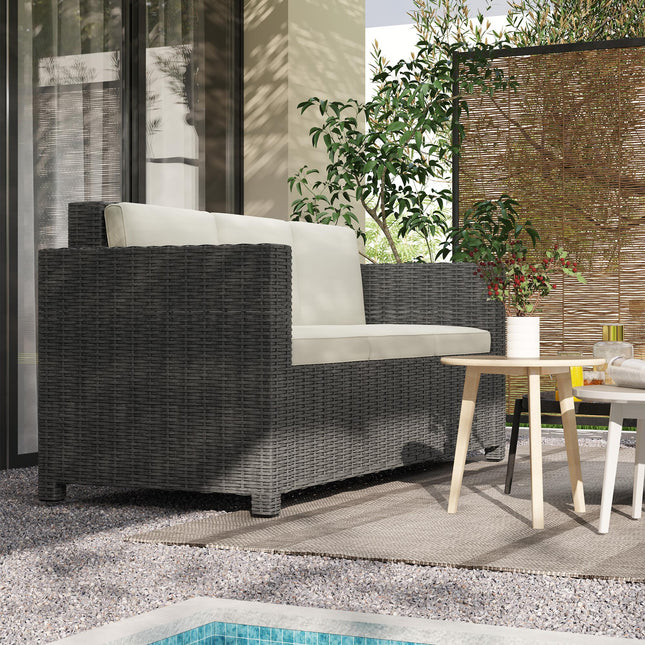 3 Seater Rattan Sofa with Fire Resistant Cushions - Cream