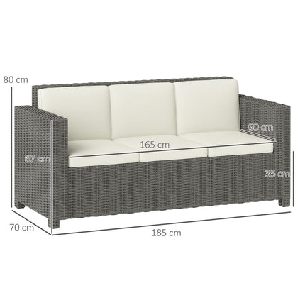 3 Seater Rattan Sofa with Fire Resistant Cushions - Cream