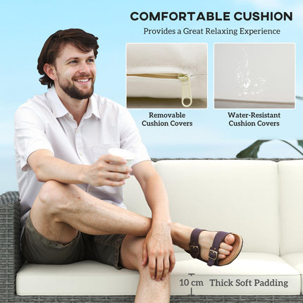 3 Seater Rattan Sofa with Fire Resistant Cushions - Cream