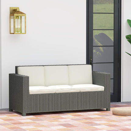 3 Seater Rattan Sofa with Fire Resistant Cushions - Cream