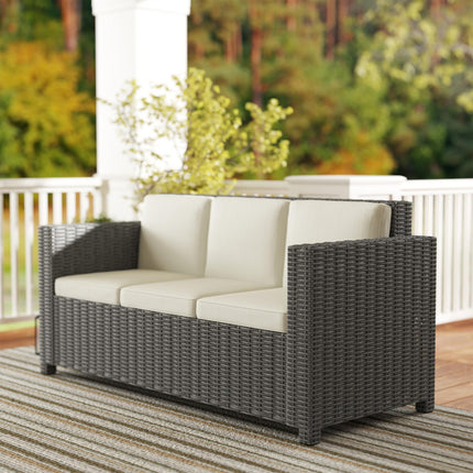 3 Seater Rattan Sofa with Fire Resistant Cushions - Cream