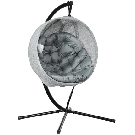 Hanging Egg Chair with Stand and Thick Cushions - Grey