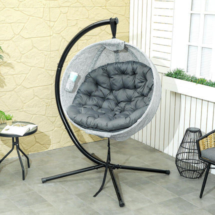 Hanging Egg Chair with Stand and Thick Cushions - Grey