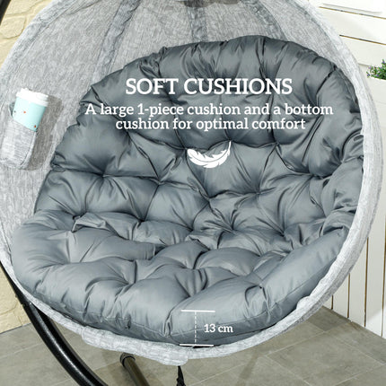 Hanging Egg Chair with Stand and Thick Cushions - Grey