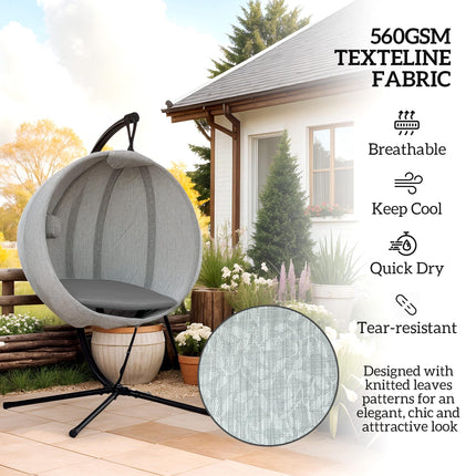 Hanging Egg Chair with Stand and Thick Cushions - Grey