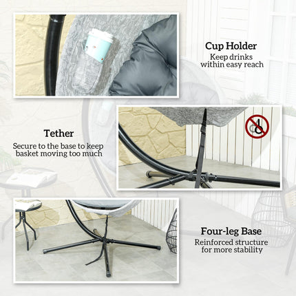 Hanging Egg Chair with Stand and Thick Cushions - Grey