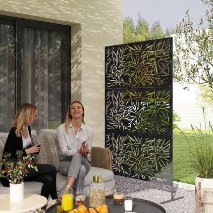6.5FT Bamboo-Style Metal Garden Privacy Screen with Stand - Black