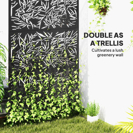 6.5FT Bamboo-Style Metal Garden Privacy Screen with Stand - Black