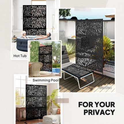 6.5FT Bamboo-Style Metal Garden Privacy Screen with Stand - Black