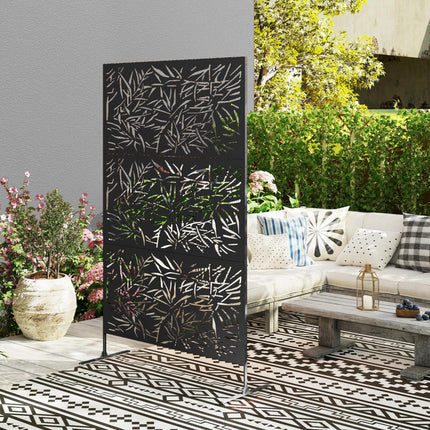 6.5FT Bamboo-Style Metal Garden Privacy Screen with Stand - Black