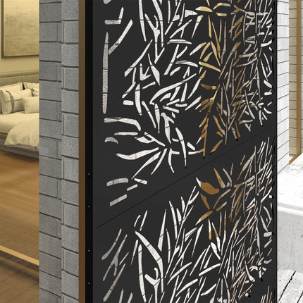6.5FT Bamboo-Style Metal Garden Privacy Screen with Stand - Black