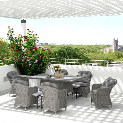 Seven-Piece Rattan Dining Set - Light Grey