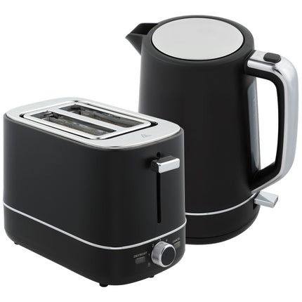 1.7L 3000W Fast Boil Kettle & 2-Slice Toaster Set with 6 Browning Levels, Defrost & Reheat - Black