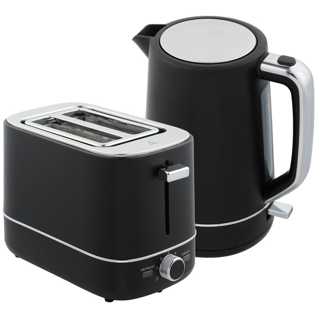 1.7L 3000W Fast Boil Kettle & 2-Slice Toaster Set with 6 Browning Levels, Defrost & Reheat - Black
