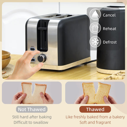 1.7L 3000W Fast Boil Kettle & 2-Slice Toaster Set with 7 Browning Levels, Defrost & Reheat - Black