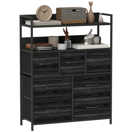 Rustic Chest of Seven Fabric Drawers with Steel Frame - Black
