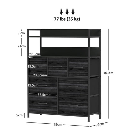 Rustic Chest of Seven Fabric Drawers with Steel Frame - Black
