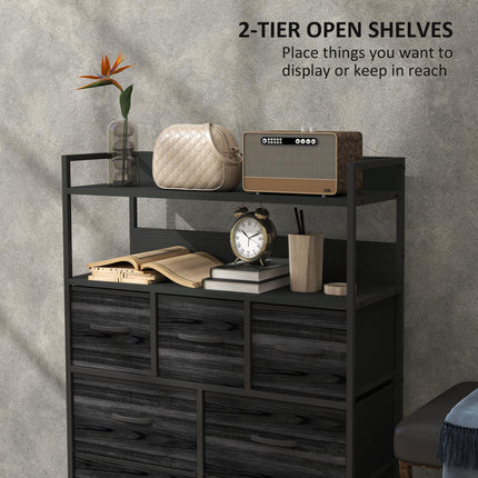 Rustic Chest of Seven Fabric Drawers with Steel Frame - Black